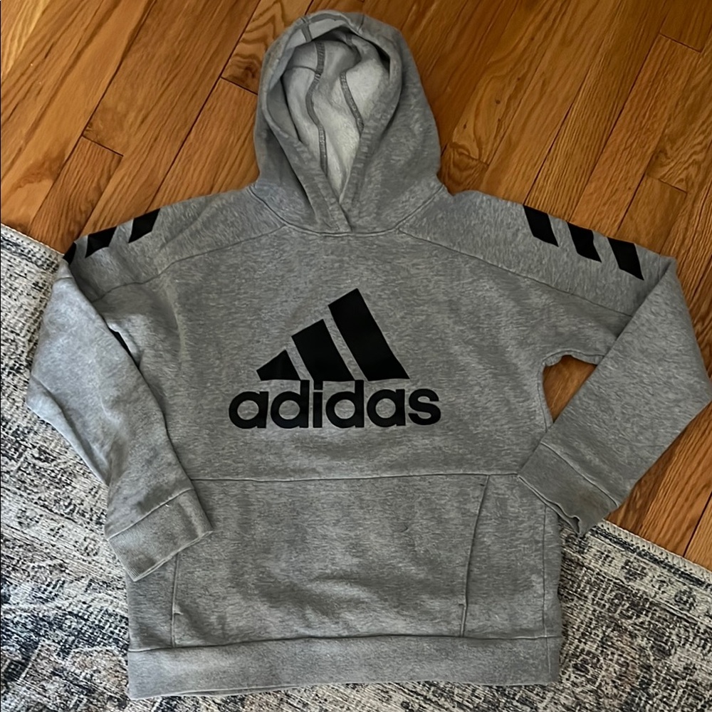 Adidas Heather Gray Hoodie with Black Stripes xl
